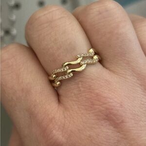 PBJ Pavé Double Row Wave Ring 14k Gold Plated Size 8, Modern, Minimalist - New